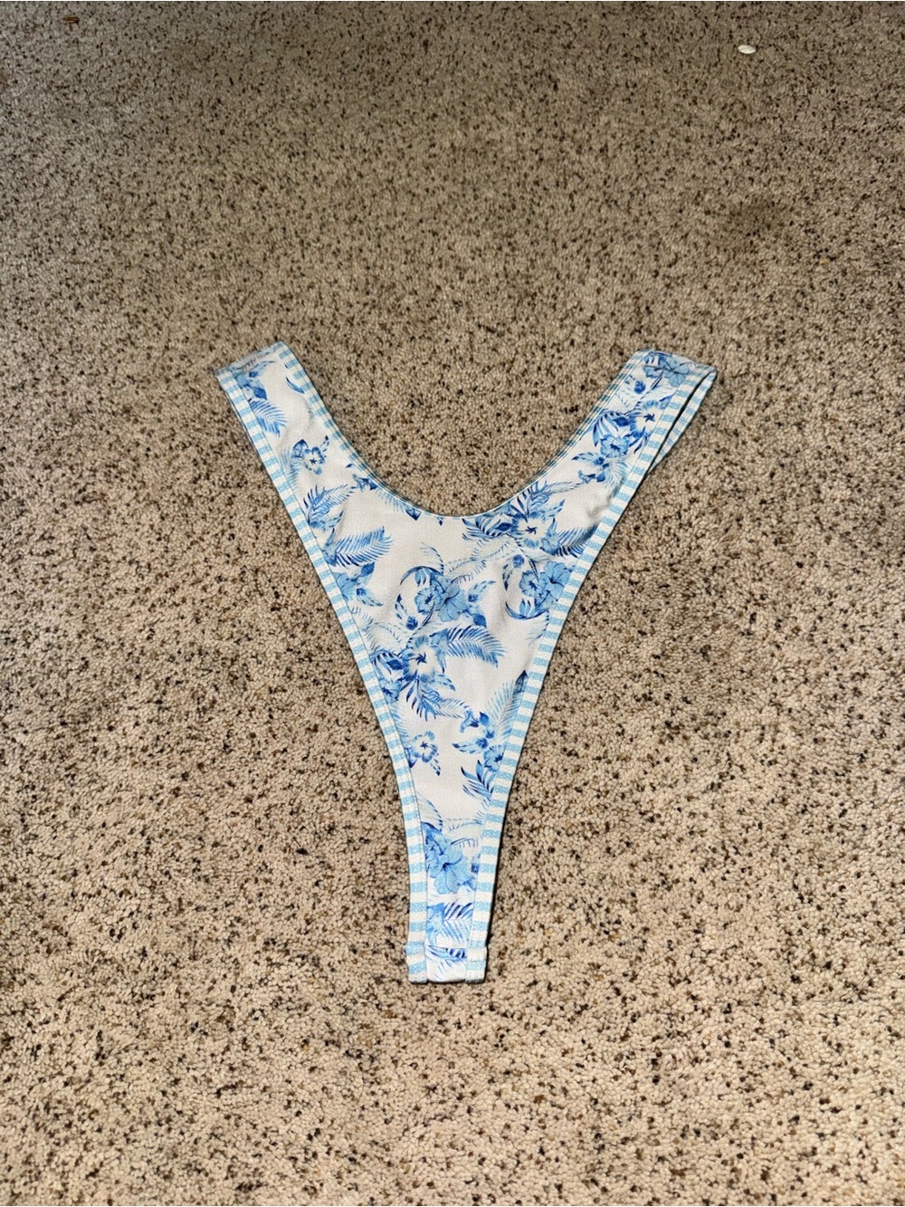Kulani Kinis Blue and White Floral High-Cut Bikini Bottom